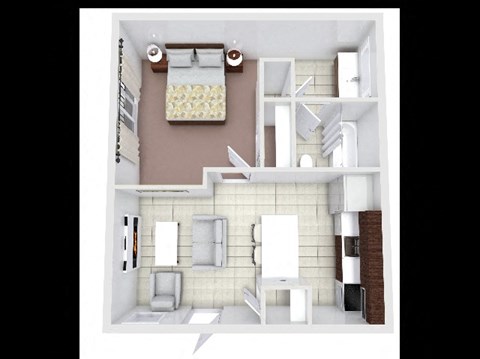 Floor plan for 1 bed, 1 bath, 534 sqft